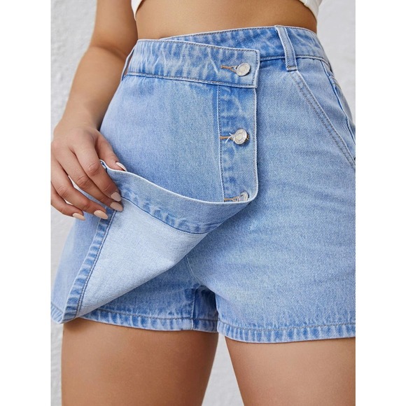 Boho Minimalist High Waist Jean Button Front Denim Skort - Picture 3 of 3
